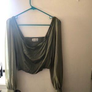 UO Lena Sheer Sleeve Square Neck Blouse